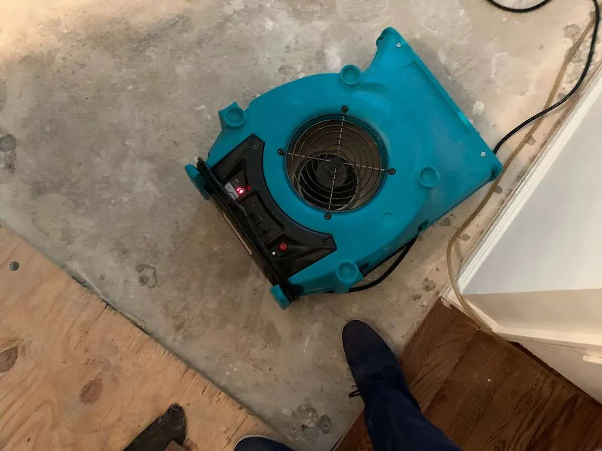 Air mover drying subfloor during Leak Detection & Repair in Idylwood
